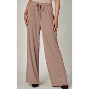 Ribbed High-rise Drawstring Wide Leg Pants